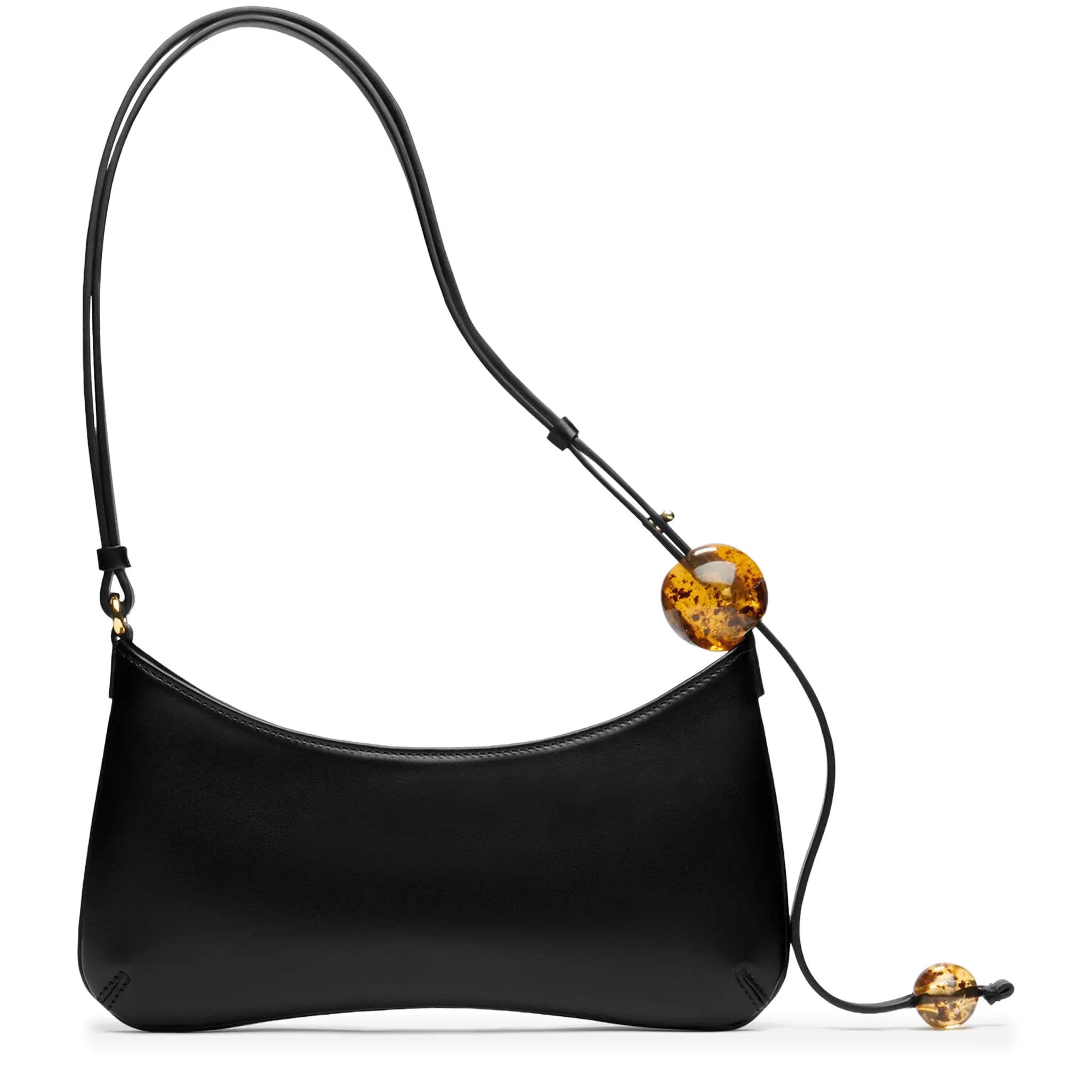 Back View of Jacquemus Les Classiques The Bisou Perle Beaded Black Shoulder Bag BAW00057AC01C01990